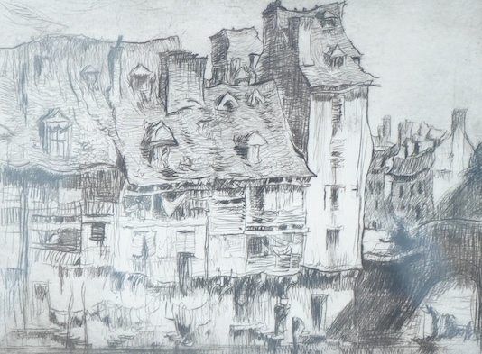 Sir Frank Brangwyn RA RWS RBA (1867-1956), ‘Old House, Espalion’, signed, etching, 17 x 21cm